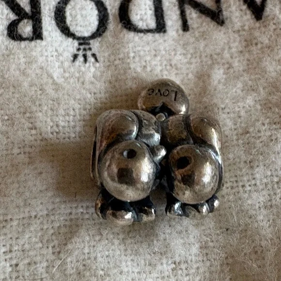 Retired Pandora Silver & gold Double Love Bird Charm with Engraved Heart”love” - Picture 3 of 4